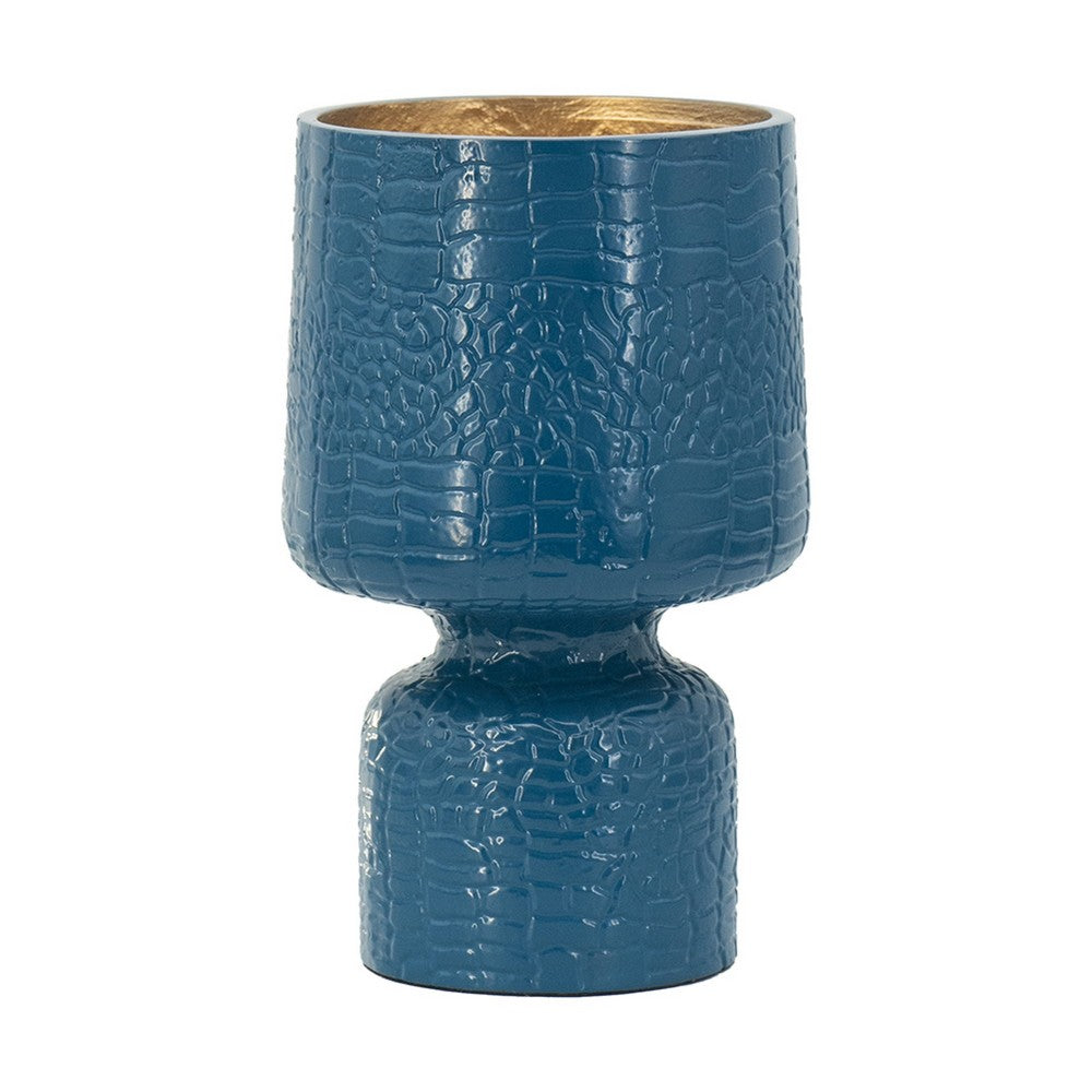 Dany Vase, Crocodile Texture, Watertight Base, 8 Inch Blue Aluminum - BM351016