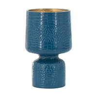 Dany Vase, Crocodile Texture, Watertight Base, 8 Inch Blue Aluminum - BM351016
