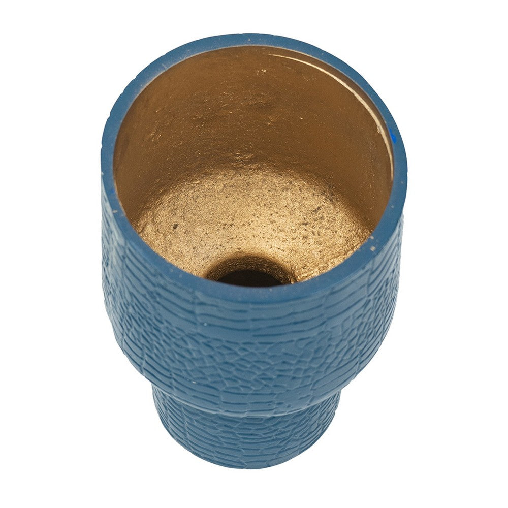 Dany Vase, Crocodile Texture, Watertight Base, 8 Inch Blue Aluminum - BM351016