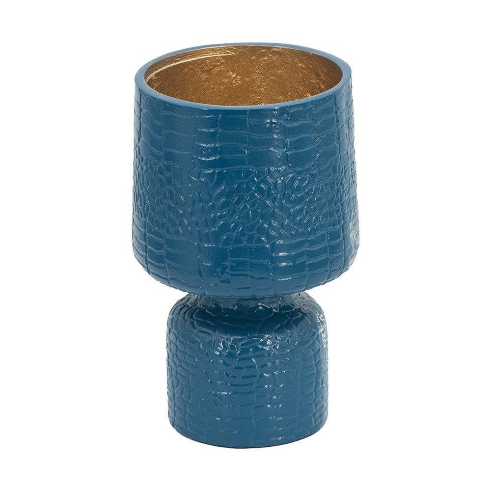 Dany Vase, Crocodile Texture, Watertight Base, 8 Inch Blue Aluminum - BM351016
