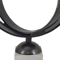 19 Inch Tabletop Decor, Ring Statuary on White Marble Base, Black Metal - BM351017