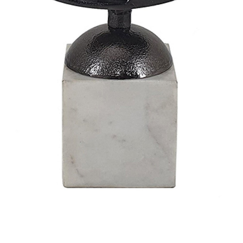 19 Inch Tabletop Decor, Ring Statuary on White Marble Base, Black Metal - BM351017