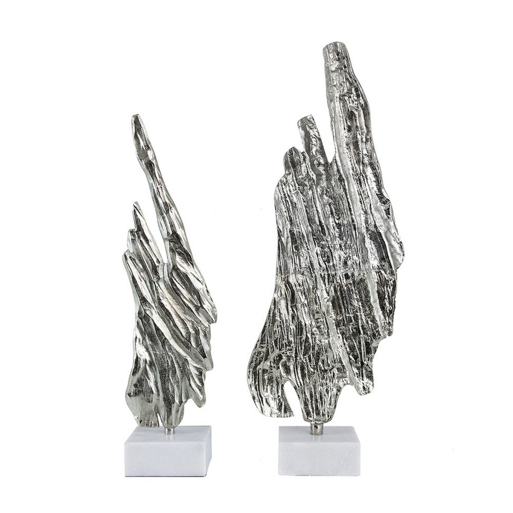Tree Bark Sculpture Set of 2, White Marble, Silver Aluminum 27 23 Inch - BM351018