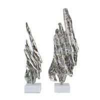 Tree Bark Sculpture Set of 2, White Marble, Silver Aluminum 27 23 Inch - BM351018