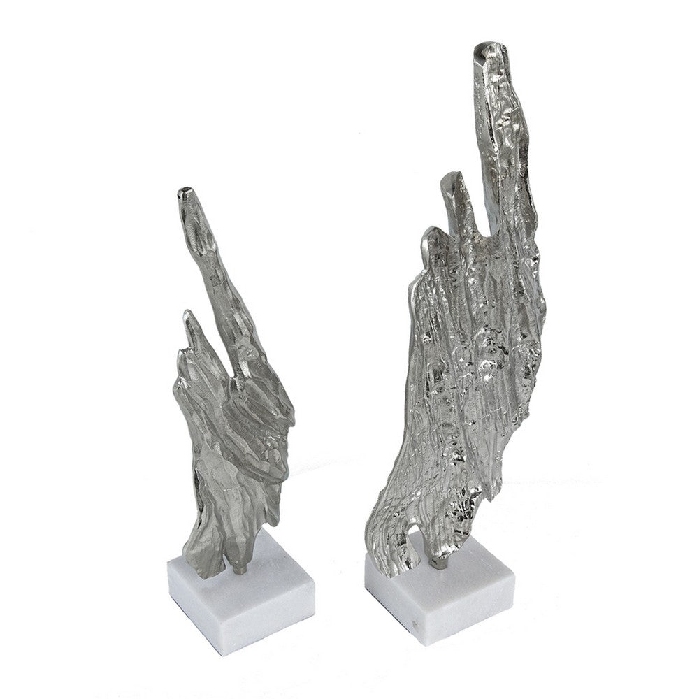 Tree Bark Sculpture Set of 2, White Marble, Silver Aluminum 27 23 Inch - BM351018