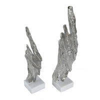 Tree Bark Sculpture Set of 2, White Marble, Silver Aluminum 27 23 Inch - BM351018