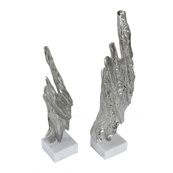 Tree Bark Sculpture Set of 2, White Marble, Silver Aluminum 27 23 Inch - BM351018