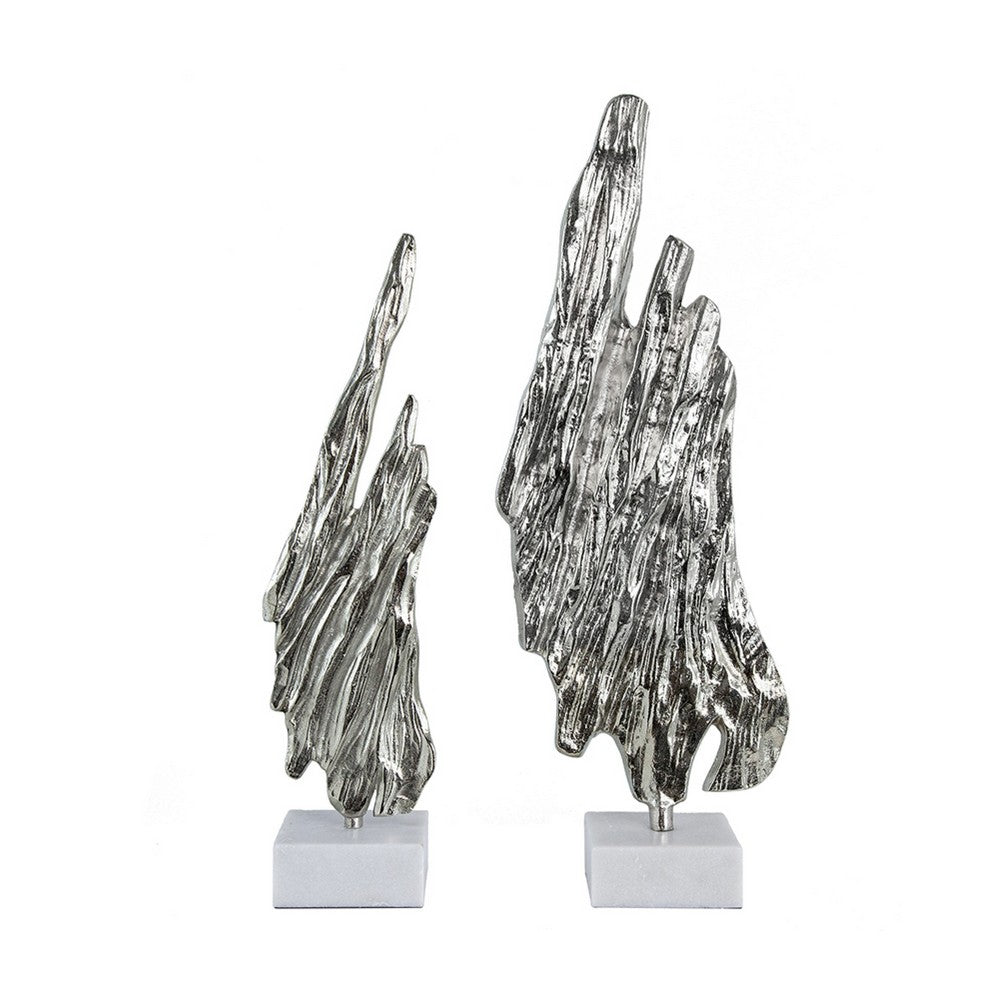 Tree Bark Sculpture Set of 2, White Marble, Silver Aluminum 27 23 Inch - BM351018