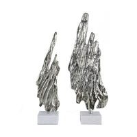 Tree Bark Sculpture Set of 2, White Marble, Silver Aluminum 27 23 Inch - BM351018