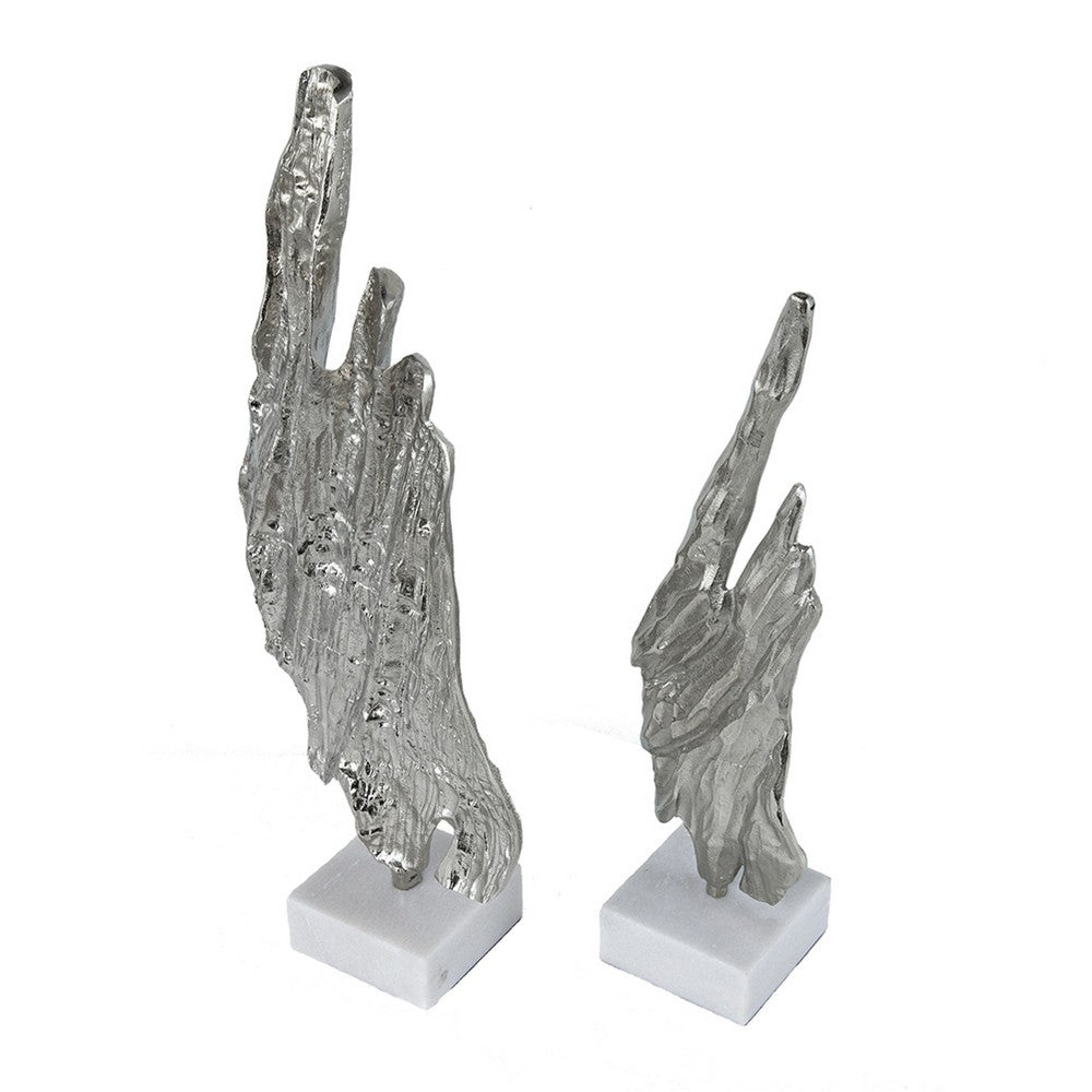 Tree Bark Sculpture Set of 2, White Marble, Silver Aluminum 27 23 Inch - BM351018