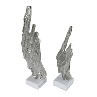Tree Bark Sculpture Set of 2, White Marble, Silver Aluminum 27 23 Inch - BM351018