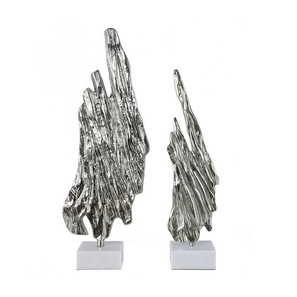 Tree Bark Sculpture Set of 2, White Marble, Silver Aluminum 27 23 Inch - BM351018