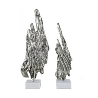 Tree Bark Sculpture Set of 2, White Marble, Silver Aluminum 27 23 Inch - BM351018