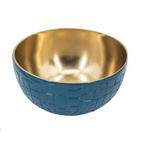 Dany 9 Inch Decorative Bowl, Crocodile Texture, Blue and Gold Aluminum - BM351019