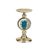 Pillar Candle Holder Set of 3, Gold Aluminum and Natural Agate Inlays - BM351020