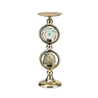 Pillar Candle Holder Set of 3, Gold Aluminum and Natural Agate Inlays - BM351020