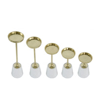 Pillar Candle Holder Set of 5, Gold Aluminum and Thick White Marble Base - BM351021