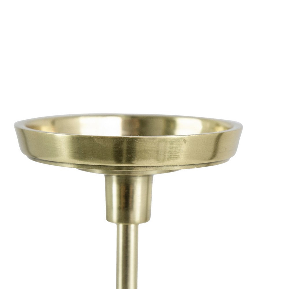 Pillar Candle Holder Set of 5, Gold Aluminum and Thick White Marble Base - BM351021