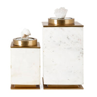 Decorative Canisters, Set of 2 White and Gold Aluminum, Mango Wood - BM351022