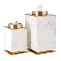 Decorative Canisters, Set of 2 White and Gold Aluminum, Mango Wood - BM351022
