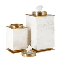 Decorative Canisters, Set of 2 White and Gold Aluminum, Mango Wood - BM351022