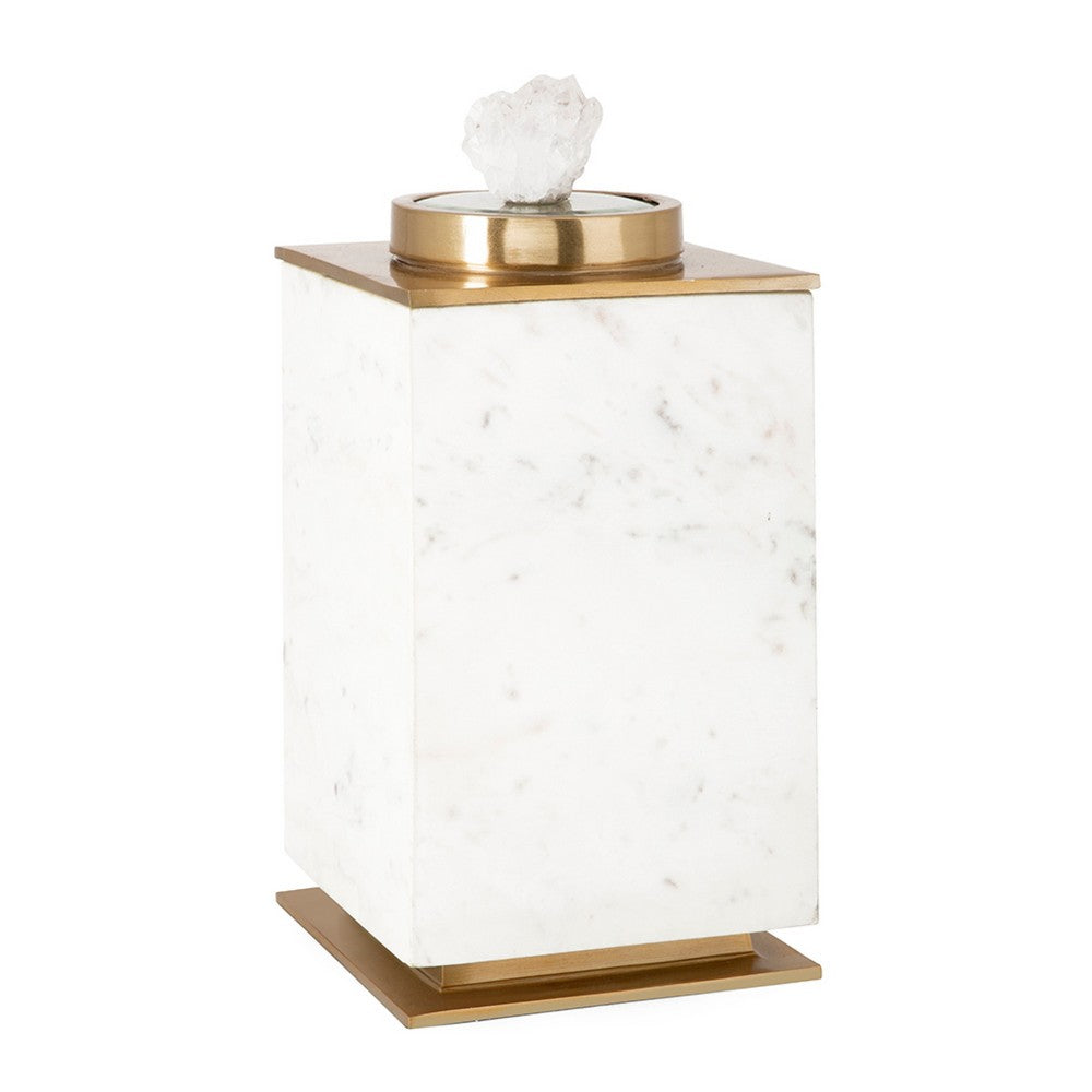 Decorative Canisters, Set of 2 White and Gold Aluminum, Mango Wood - BM351022