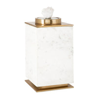 Decorative Canisters, Set of 2 White and Gold Aluminum, Mango Wood - BM351022