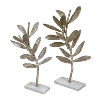 Accent Decor, Set of 2 Silver Leaf Statuary, White Marble Base, 28, 22 - BM351023