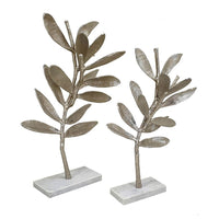 Accent Decor, Set of 2 Silver Leaf Statuary, White Marble Base, 28, 22 - BM351023
