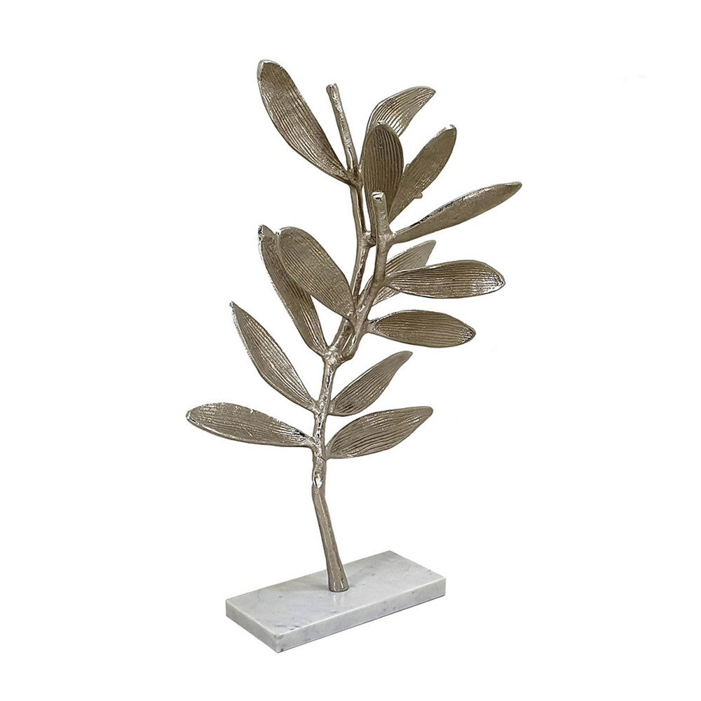 Accent Decor, Set of 2 Silver Leaf Statuary, White Marble Base, 28, 22 - BM351023