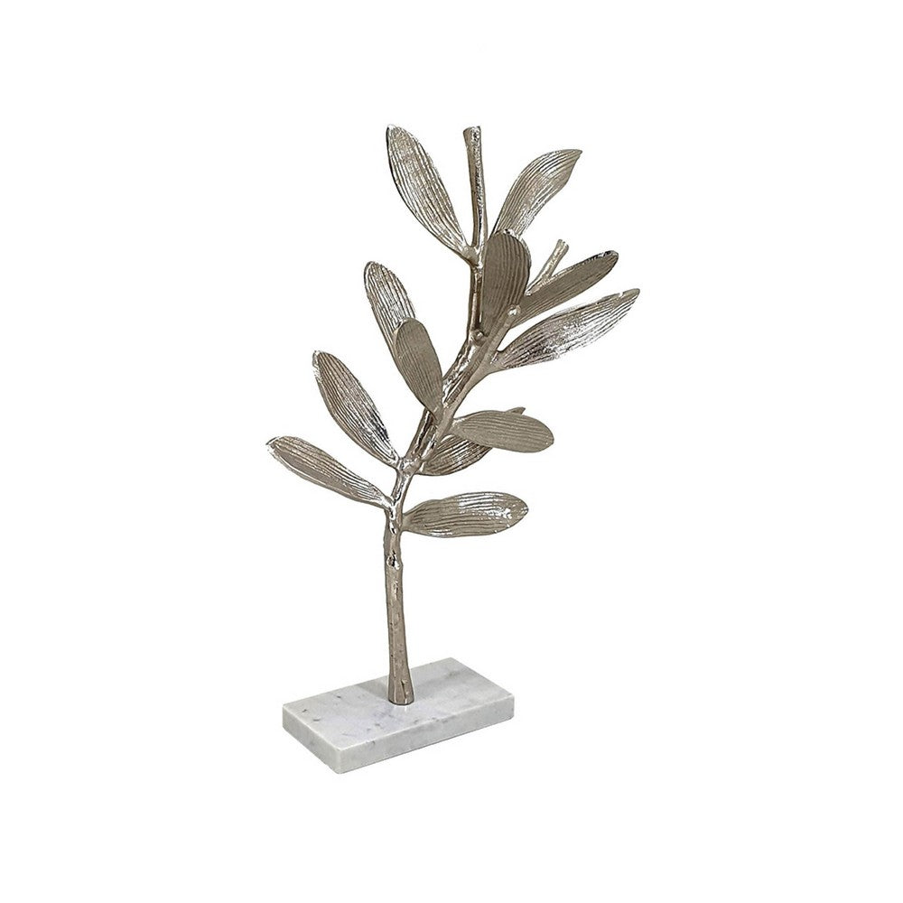 Accent Decor, Set of 2 Silver Leaf Statuary, White Marble Base, 28, 22 - BM351023