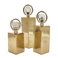 Decorative Bottle Set of 3, Gold Square, Agate Stone Accent, 14,12,10Inch - BM351024