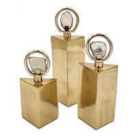 Decorative Bottle Set of 3, Gold Square, Agate Stone Accent, 14,12,10Inch - BM351024