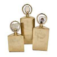 Decorative Bottle Set of 3, Gold Square, Agate Stone Accent, 14,12,10Inch - BM351024