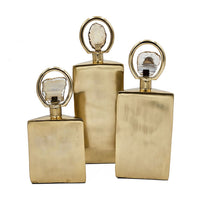 Decorative Bottle Set of 3, Gold Square, Agate Stone Accent, 14,12,10Inch - BM351024
