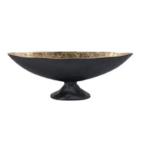Decorative Bowl, 14 Inch Oval Shape with Pedestal Stand, Black, Gold - BM351025