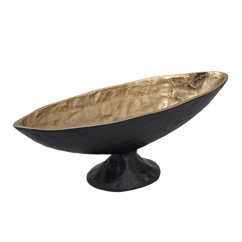 Decorative Bowl, 14 Inch Oval Shape with Pedestal Stand, Black, Gold - BM351025