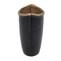 Decorative Vase, 8 Inch Curved Rim Edge Aluminum Black and Gold  - BM351026
