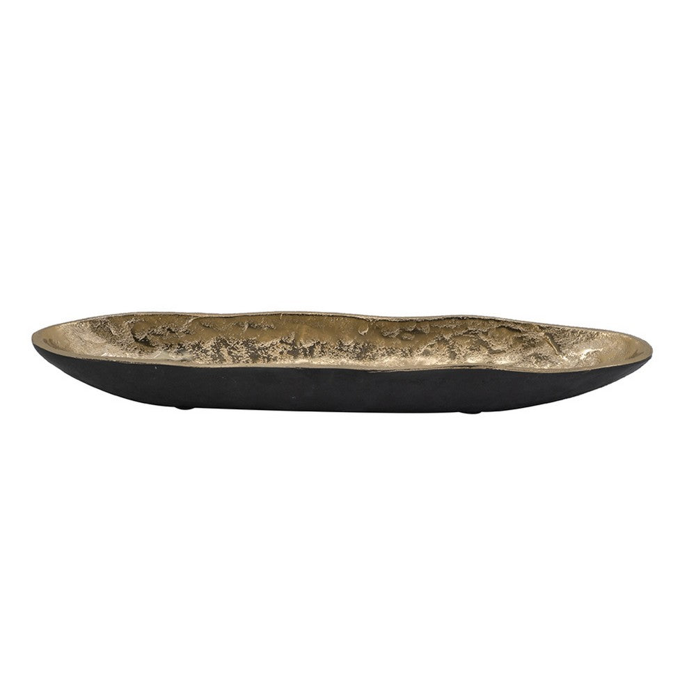 Decorative Bowl, 16 Inch Long Oval Shape, Luxe Black and Gold Aluminum - BM351027