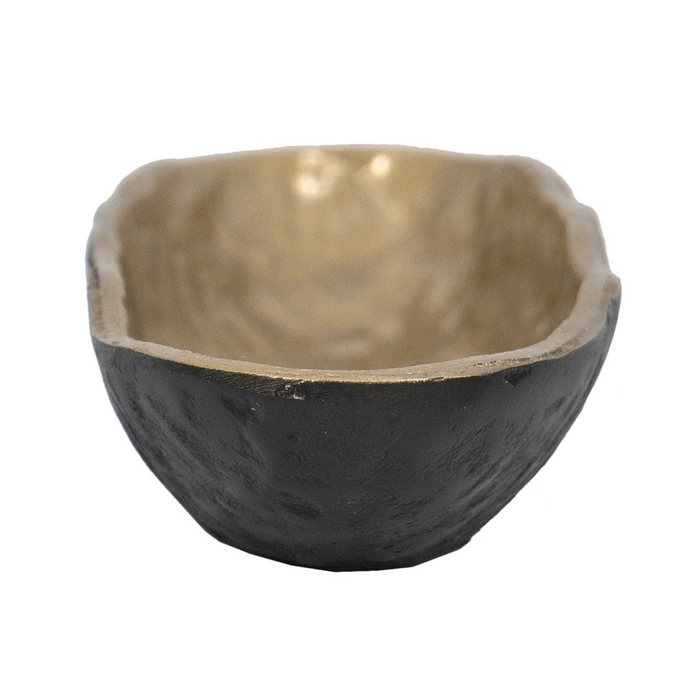 Decorative Bowl, 16 Inch Long Oval Shape, Luxe Black and Gold Aluminum - BM351027