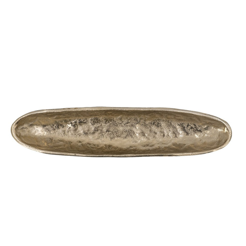 Decorative Bowl, 16 Inch Long Oval Shape, Luxe Black and Gold Aluminum - BM351027