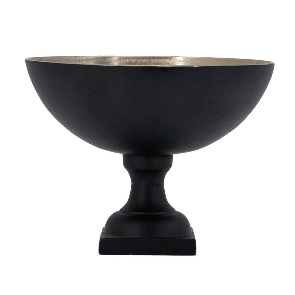 Decorative Bowl, 9 Inch Round Footed Design, Black and Gold Aluminum  - BM351028