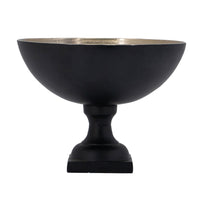 Decorative Bowl, 9 Inch Round Footed Design, Black and Gold Aluminum  - BM351028