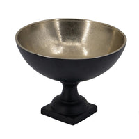 Decorative Bowl, 9 Inch Round Footed Design, Black and Gold Aluminum  - BM351028
