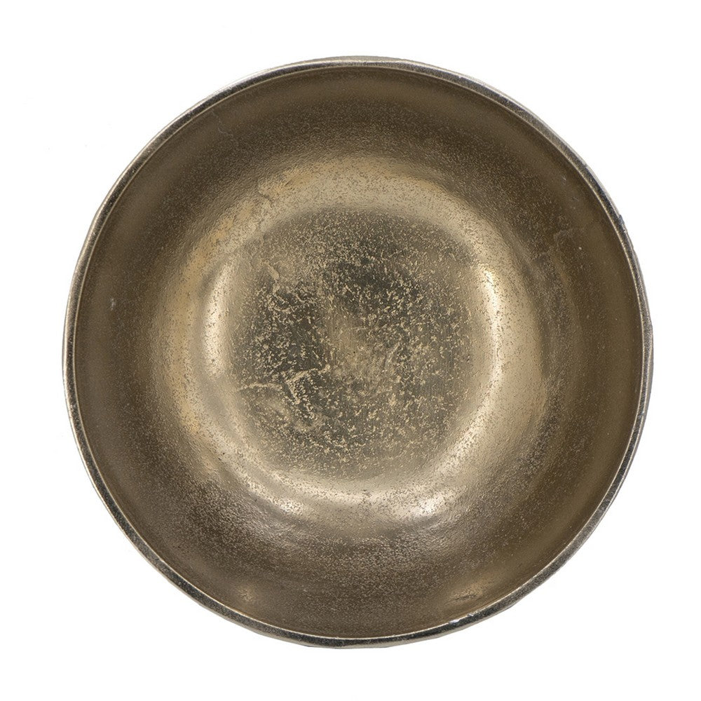 Decorative Bowl, 9 Inch Round Footed Design, Black and Gold Aluminum  - BM351028