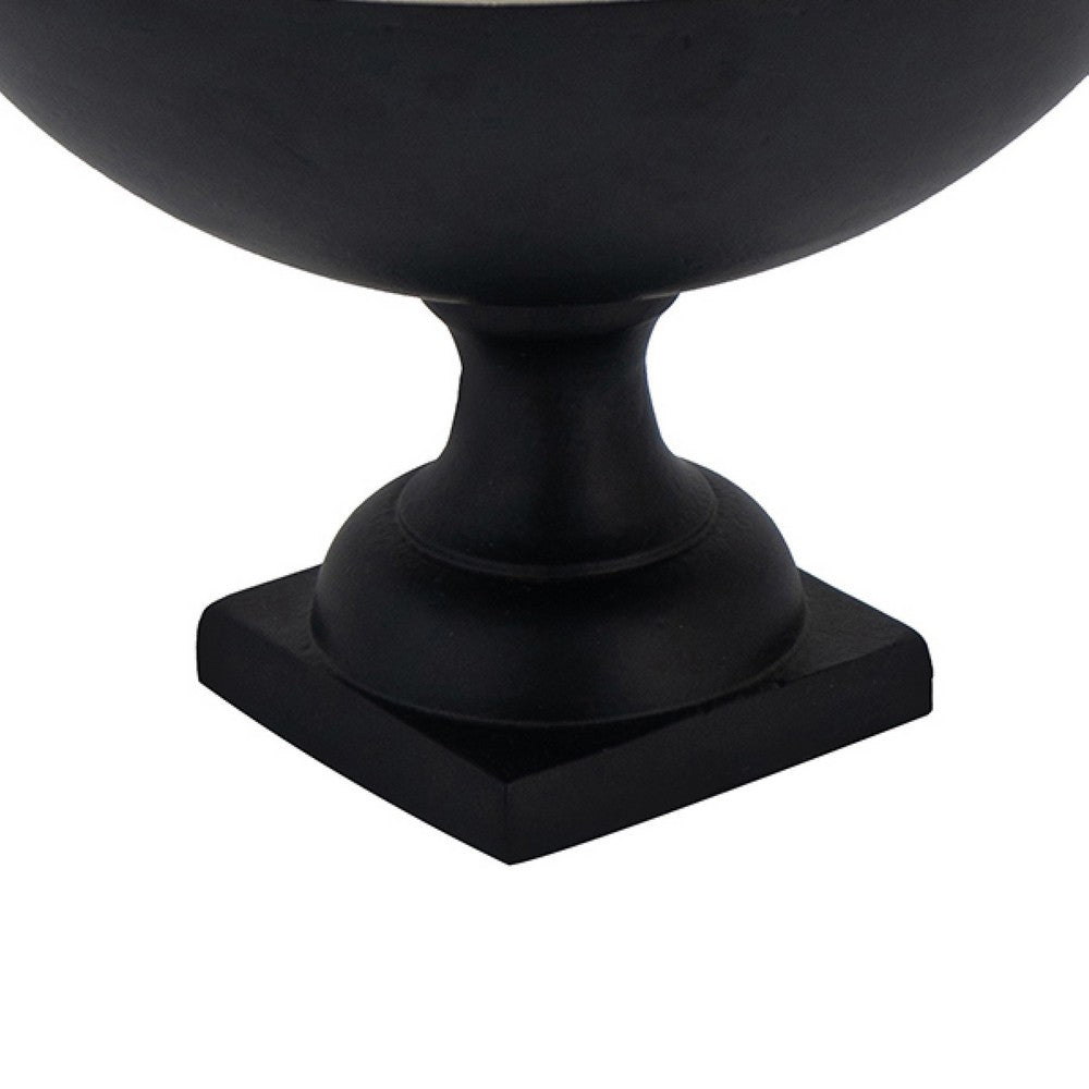 Decorative Bowl, 9 Inch Round Footed Design, Black and Gold Aluminum  - BM351028