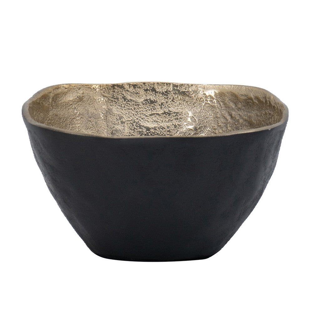 Decorative Bowl, 8 Inch Squared Shape Distressed Gold and Black Aluminum - BM351029