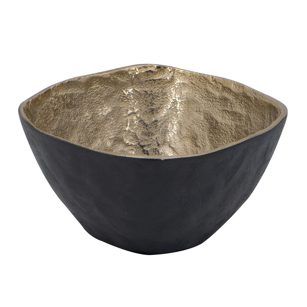 Decorative Bowl, 8 Inch Squared Shape Distressed Gold and Black Aluminum - BM351029