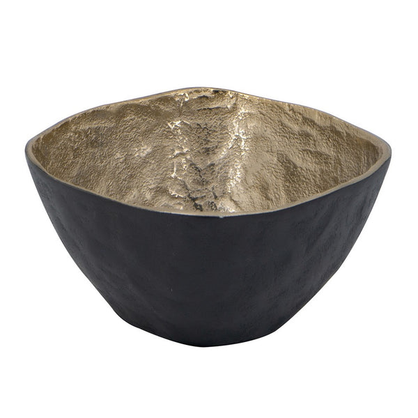 Decorative Bowl, 8 Inch Squared Shape Distressed Gold and Black Aluminum - BM351029