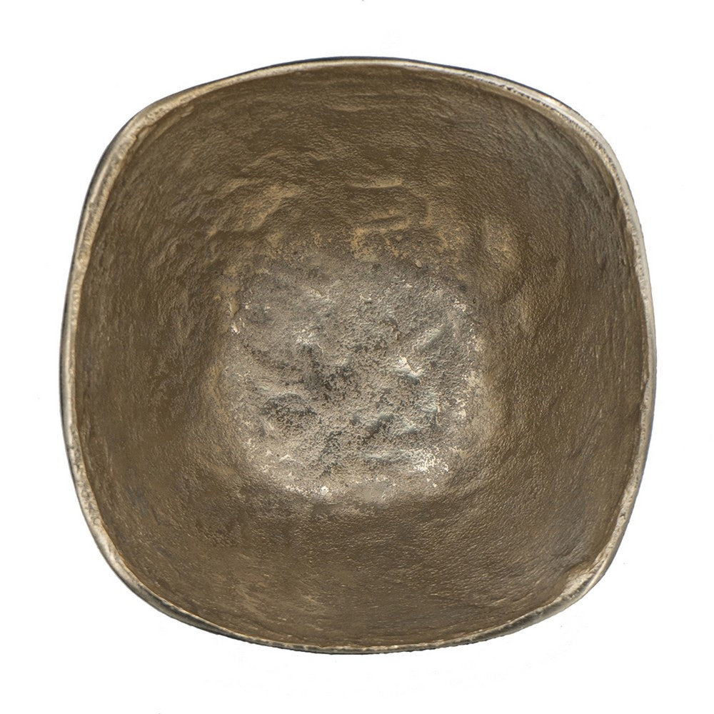 Decorative Bowl, 8 Inch Squared Shape Distressed Gold and Black Aluminum - BM351029